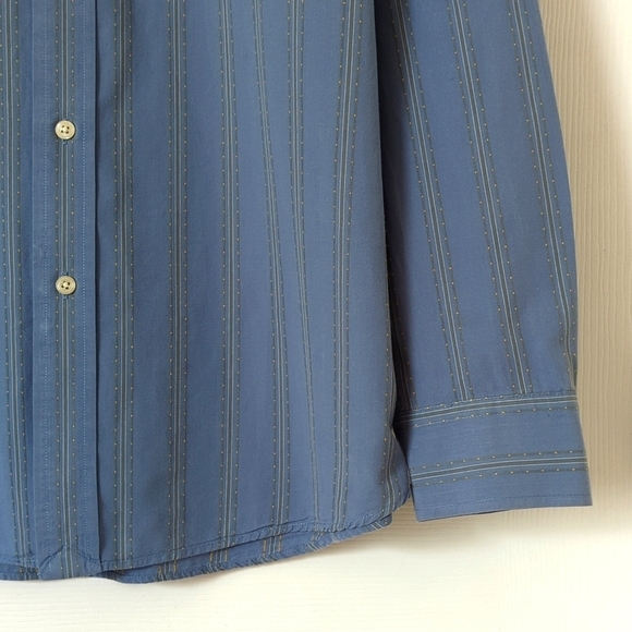 Lucky Brand Retro Woven Striped Point Collar Long Sleeve Button Down Shirt Blue - Picture 8 of 11
